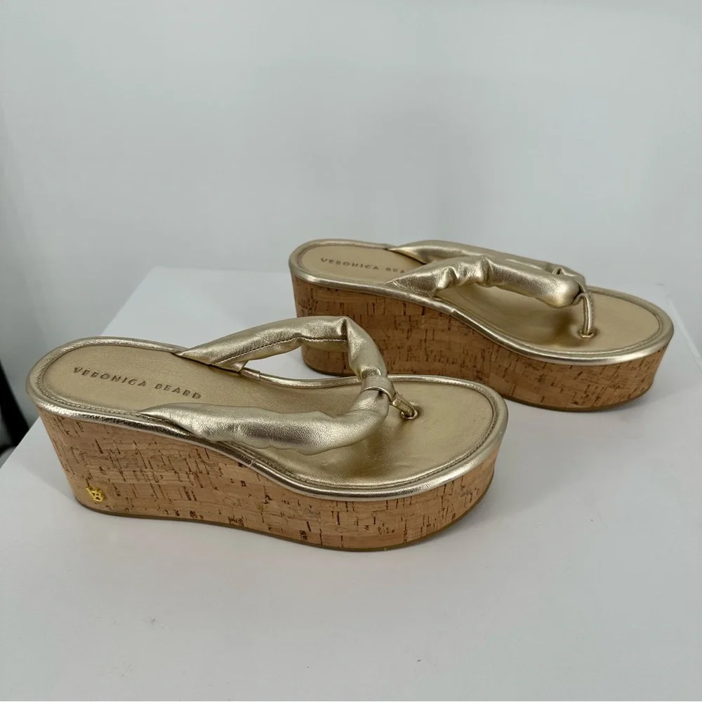Veronica Beard Gabby Platform in Metallic Gold Leather size 8 Wedges Sandals